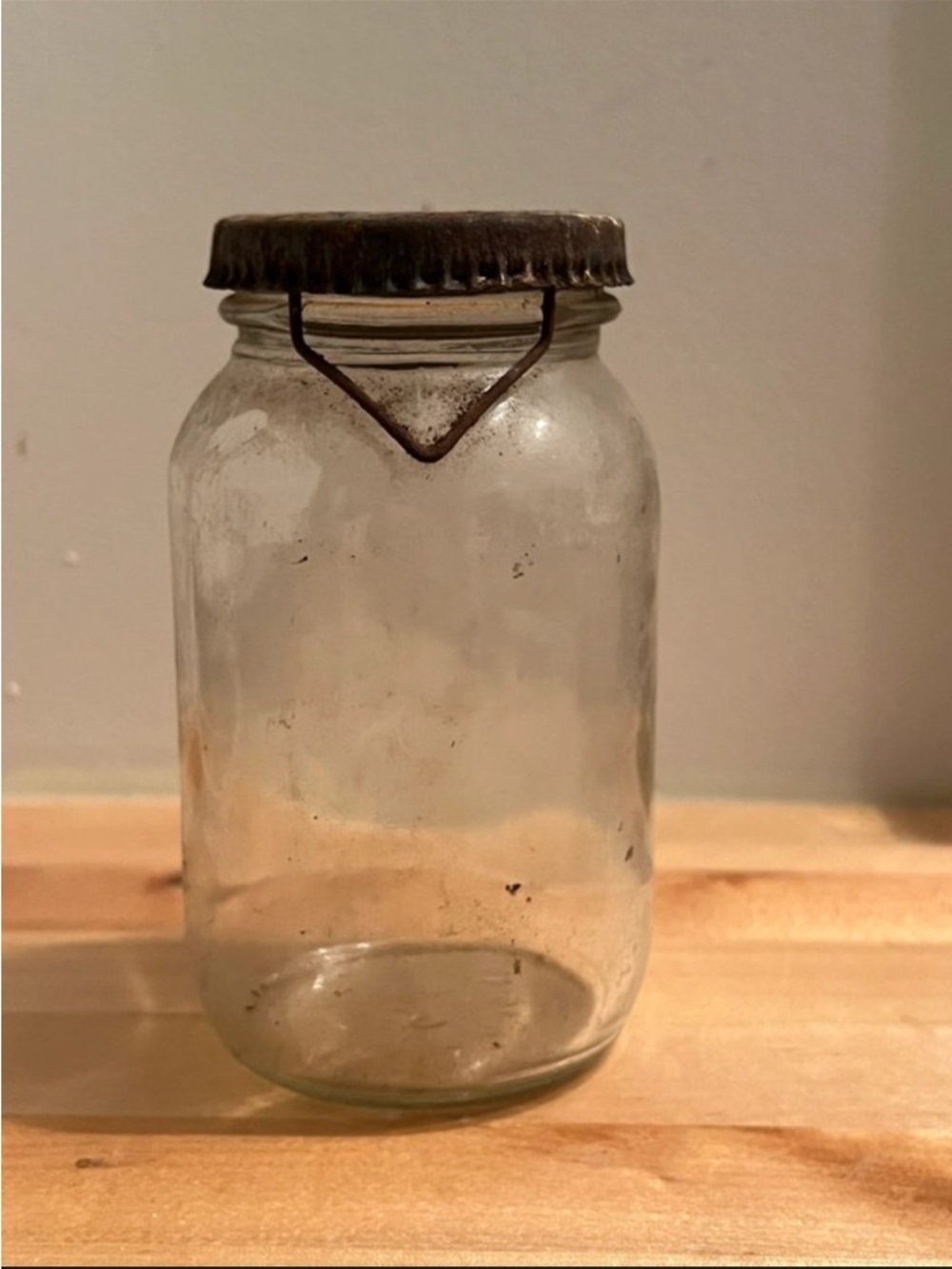 Vintage Clear Glass Storage Jar with Metal Lid